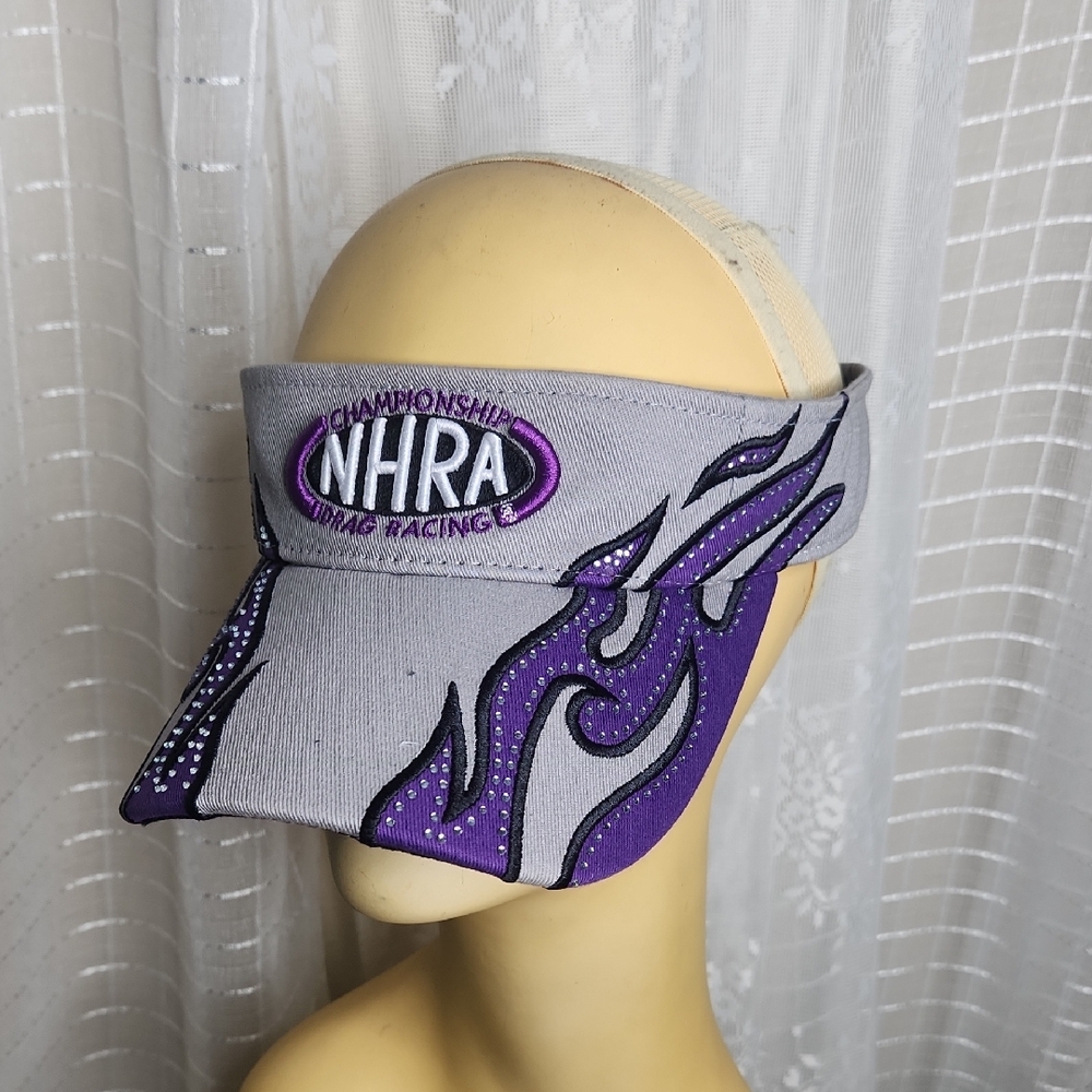 New WOT NHRA Drag Racing Adjustable Sun Visor W/ Purple Glitter Flames